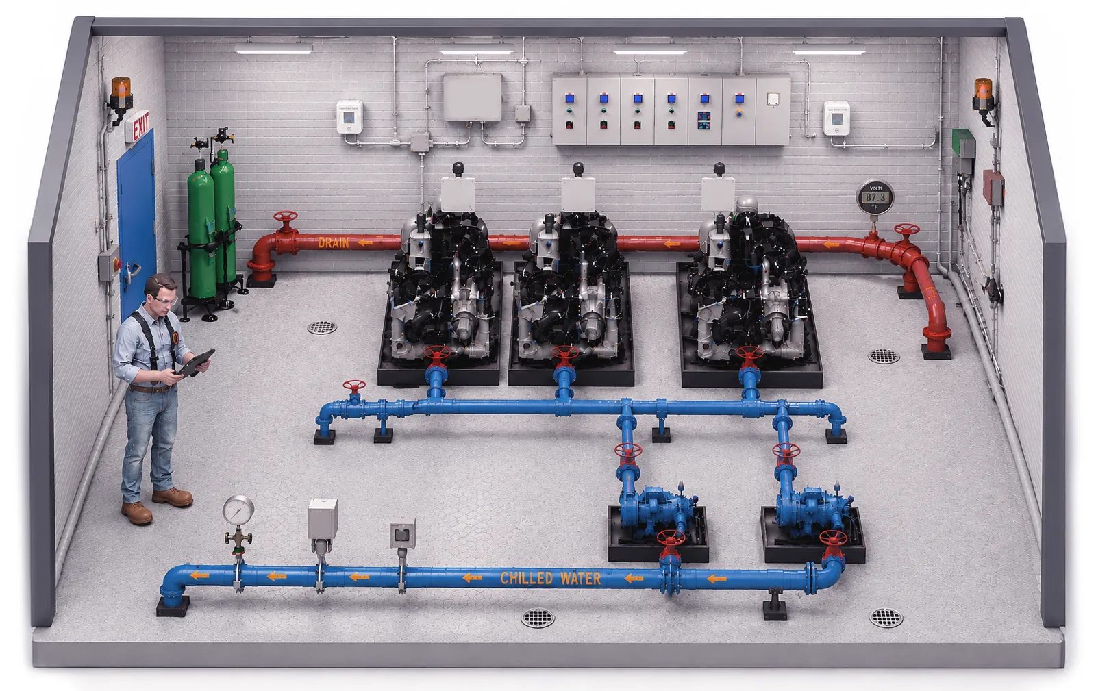Diagram of the measuring points in a chiller plant & mechanical room
