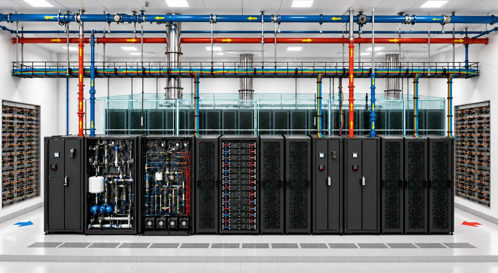 Diagram of the measuring points in a liquid-cooled server room (irhx)
